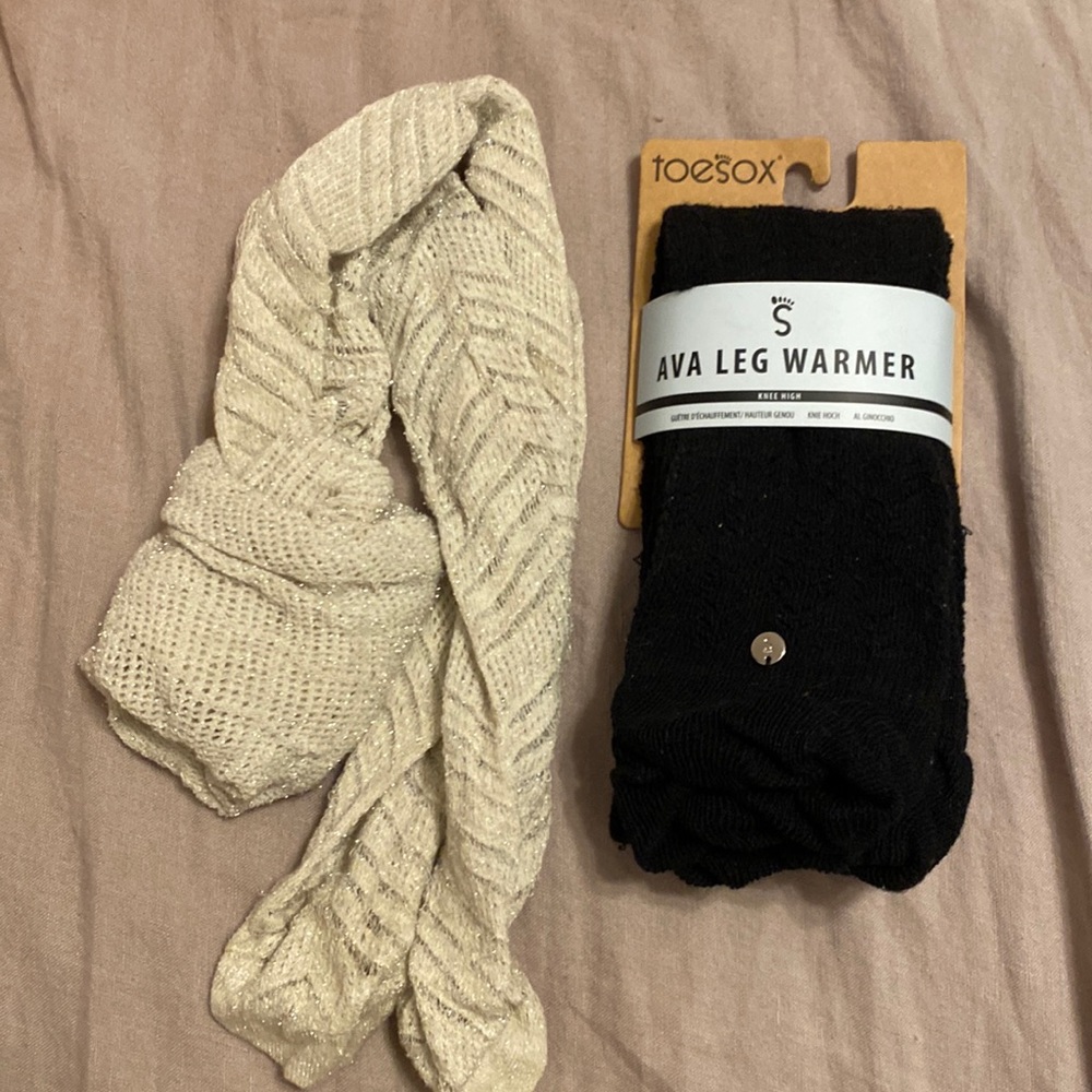 Bundle of NWOT high silver threaded socks and NWT towsox Ava Leg warmers